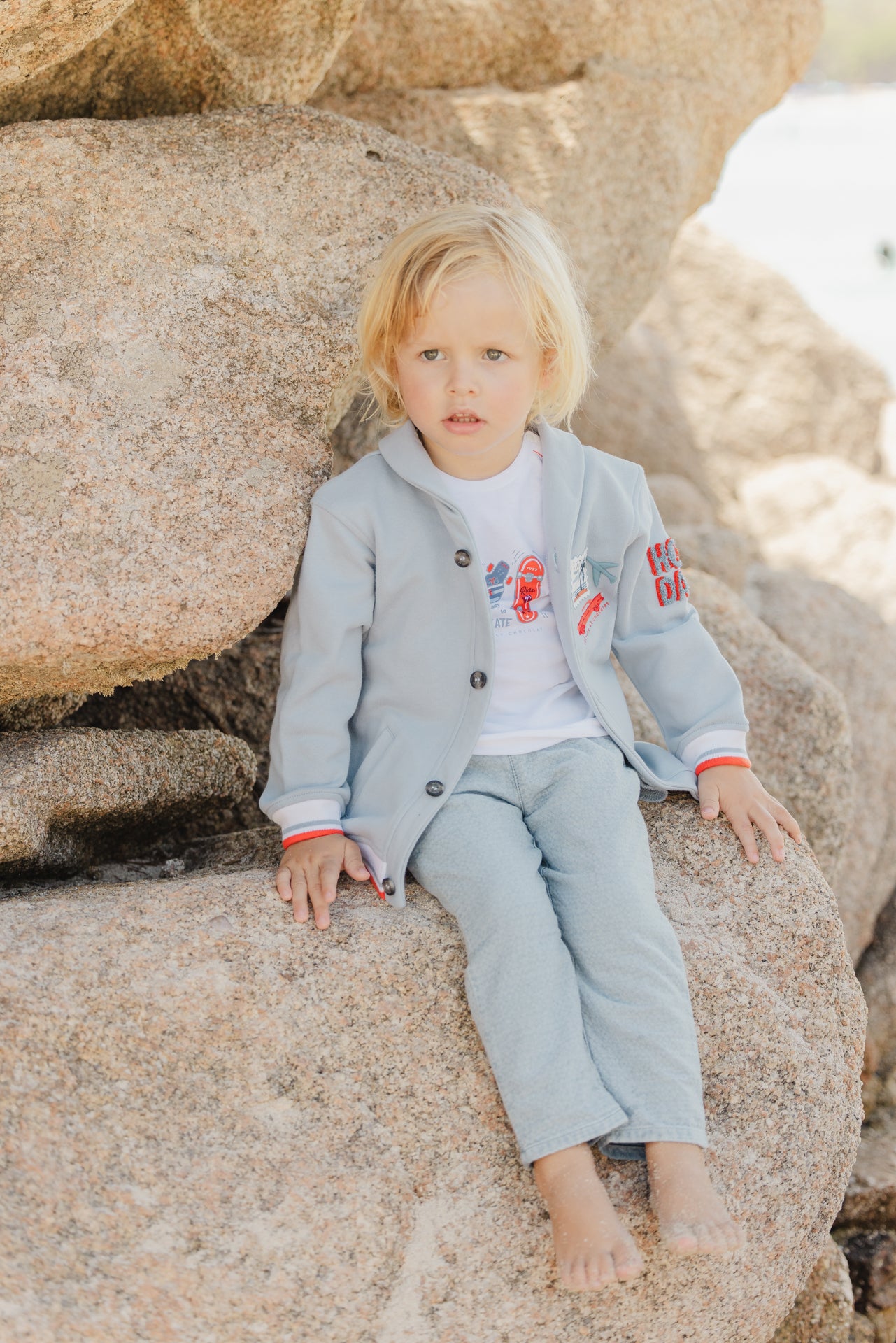 Gilet - Bleu grisé col châle