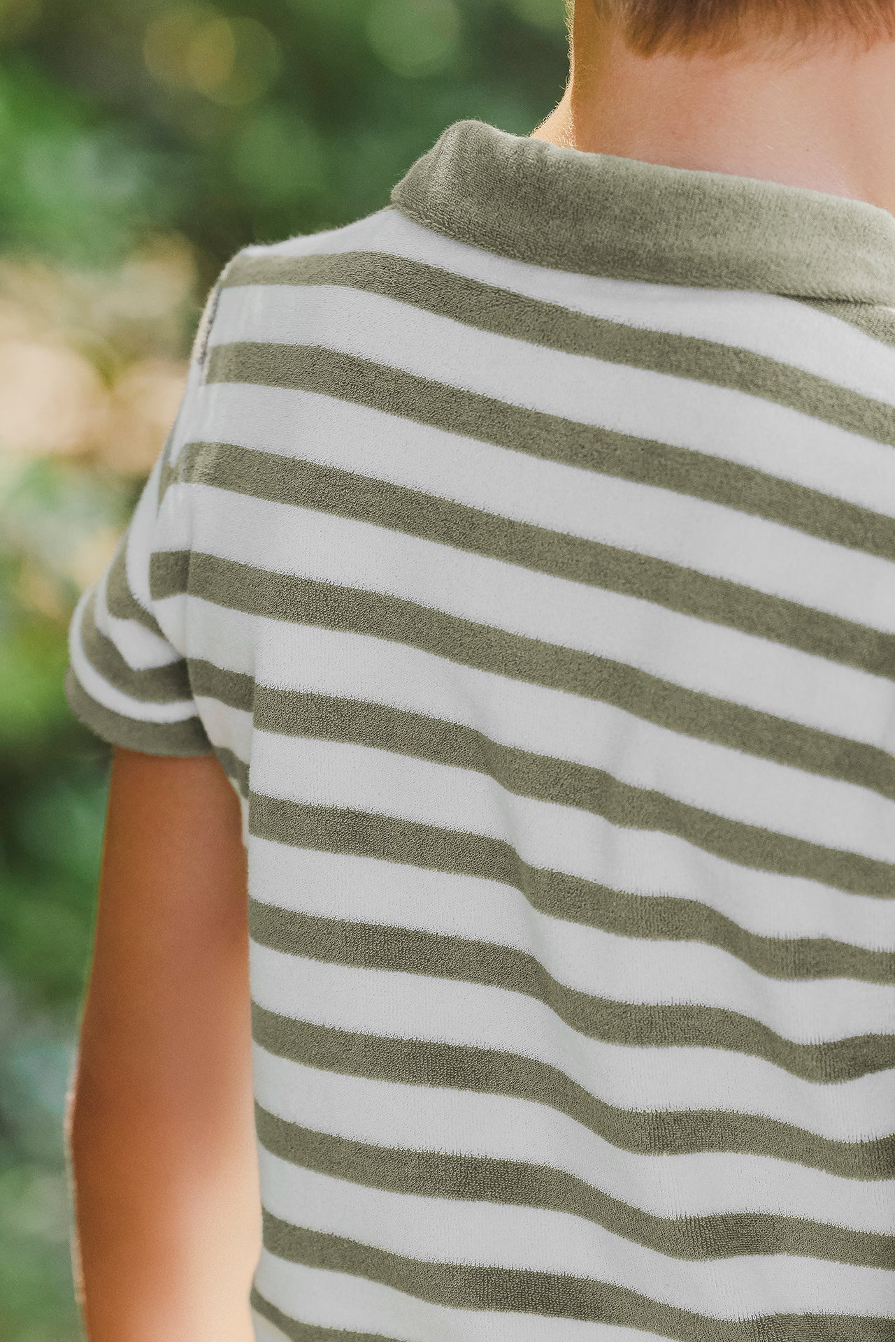 Polo - Vert fougère rayé maille éponge – Image 2