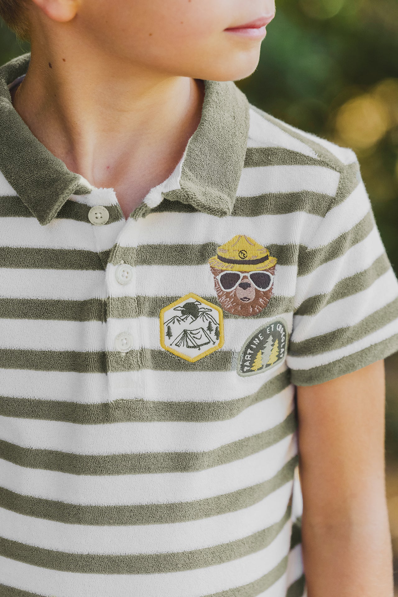 Polo - Vert fougère rayé maille éponge