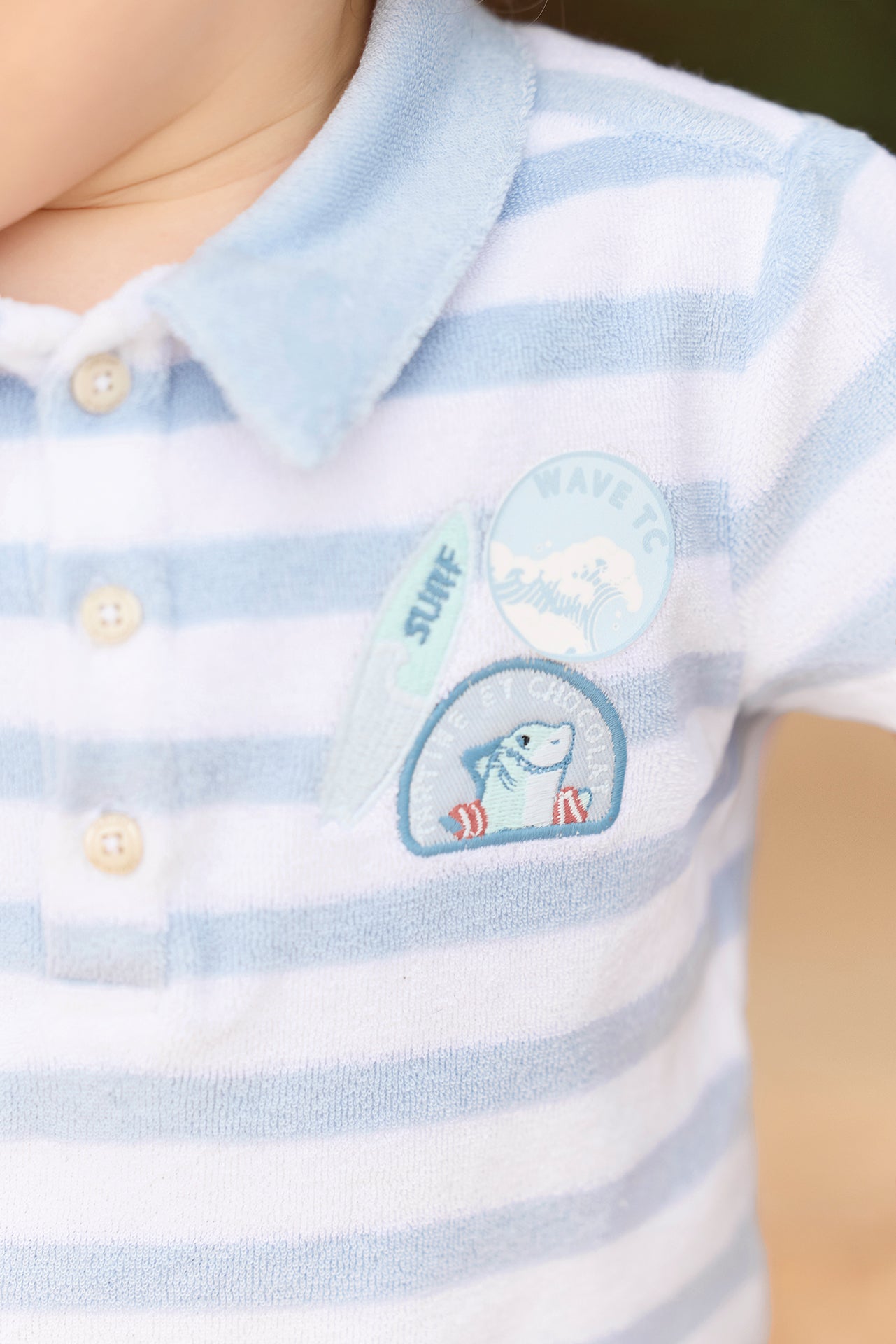 Polo - Bleu lavé rayé maille éponge – Image 3