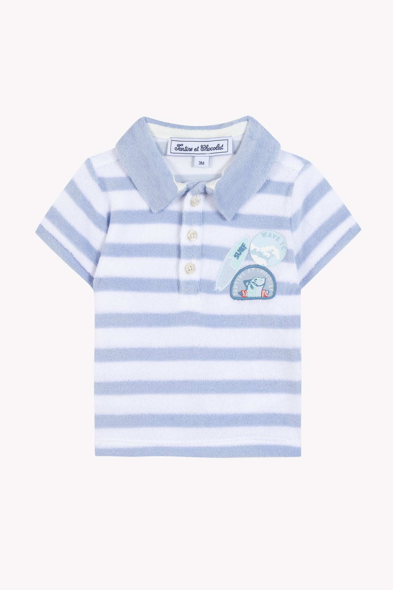 Polo - Bleu lavé rayé maille éponge – Image 4